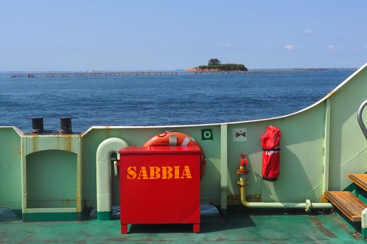 reaching Pellestrina by bus, here on the ferry from the Lido